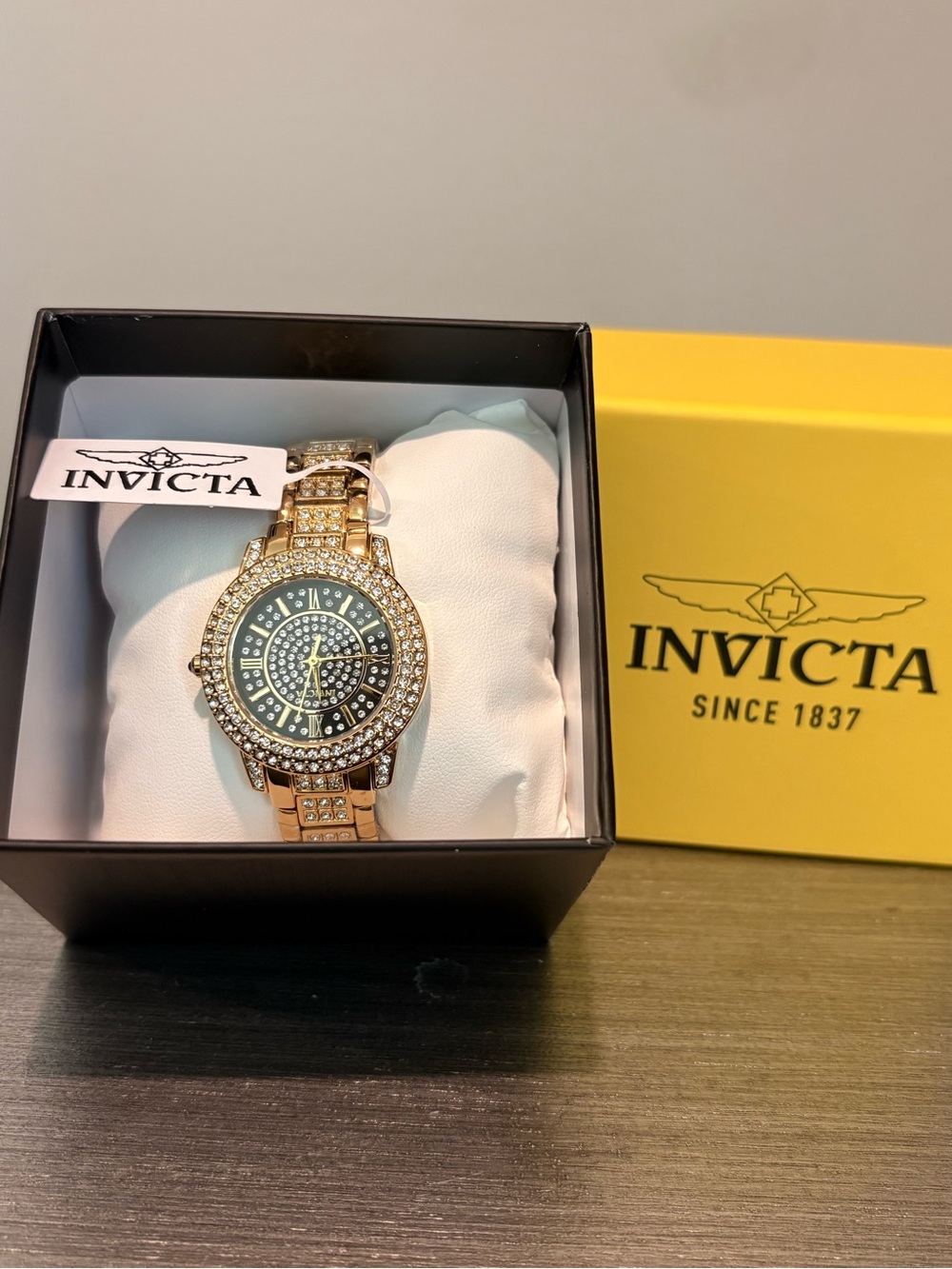 Invicta Rose Gold and Black Crystal-Accent Watch
